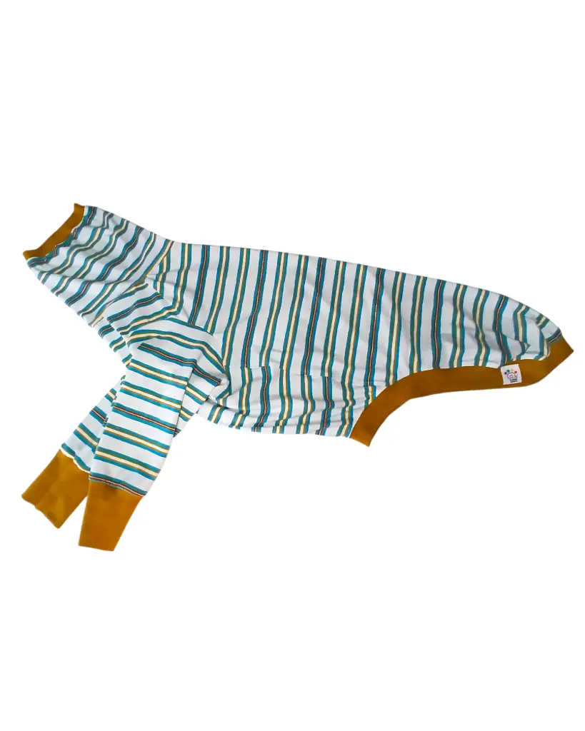 Camiseta de Rayas petroleo/mostaza con patas (S)