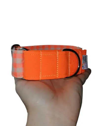 Collar martingale de 4 cm vichy naranja + naranja flúor 